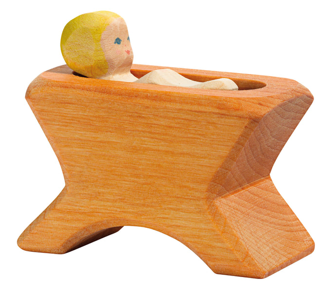 Krippe m. Kind 2-tlg. Spielfigur aus Holz von Ostheimer